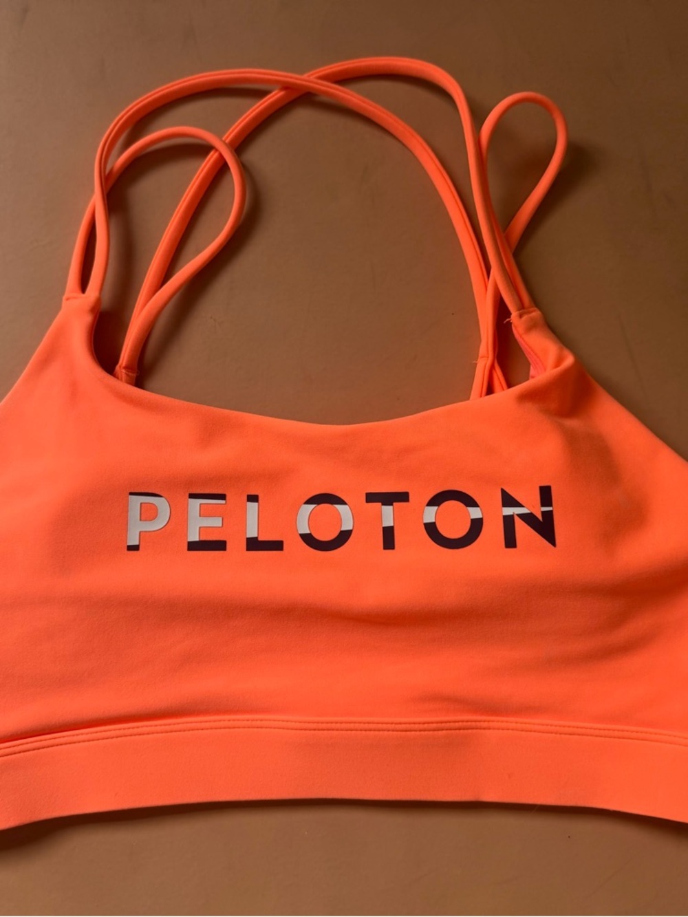 Peloton Neon Orange Strappy Sports Bra with Logo